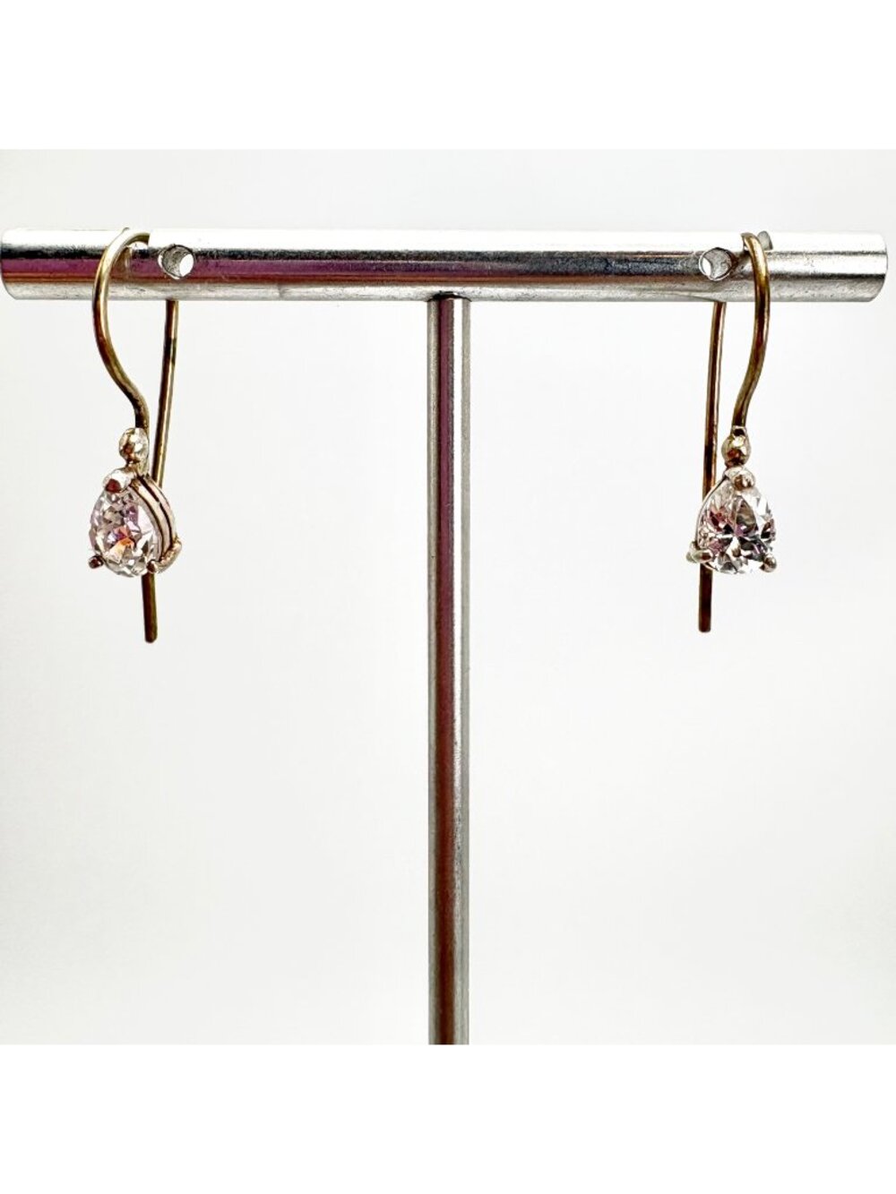 Pear Shape Cubic Zirconia Sterling Silver 925 Dangle Earrings Size 1.25" Length